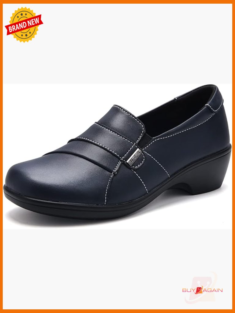 Vegan Leather Slip On Loafers Low Heel Memory Foam Work Office